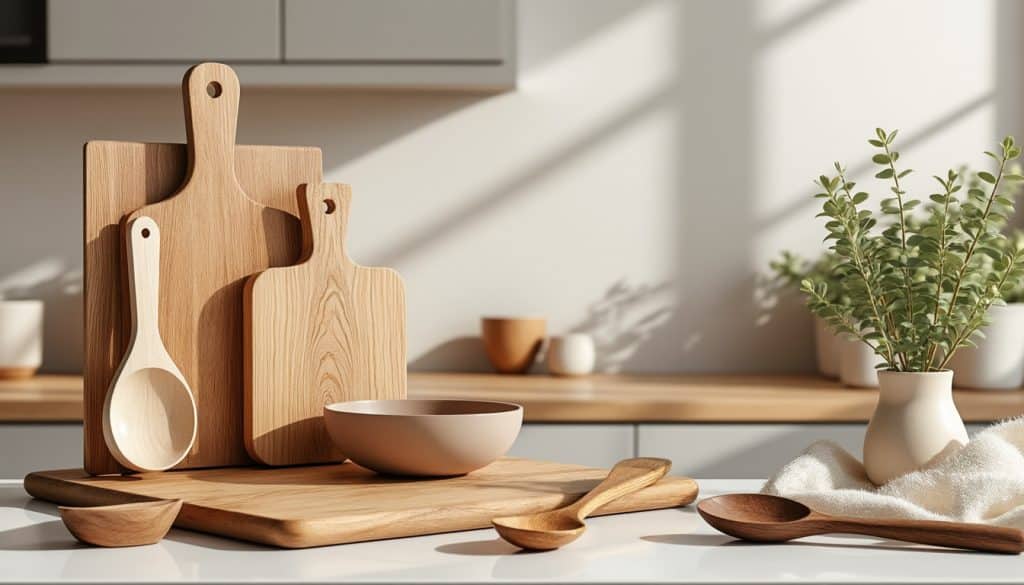 Essences de bois en objet du quotidien : chêne, hêtre, olivier, noyer