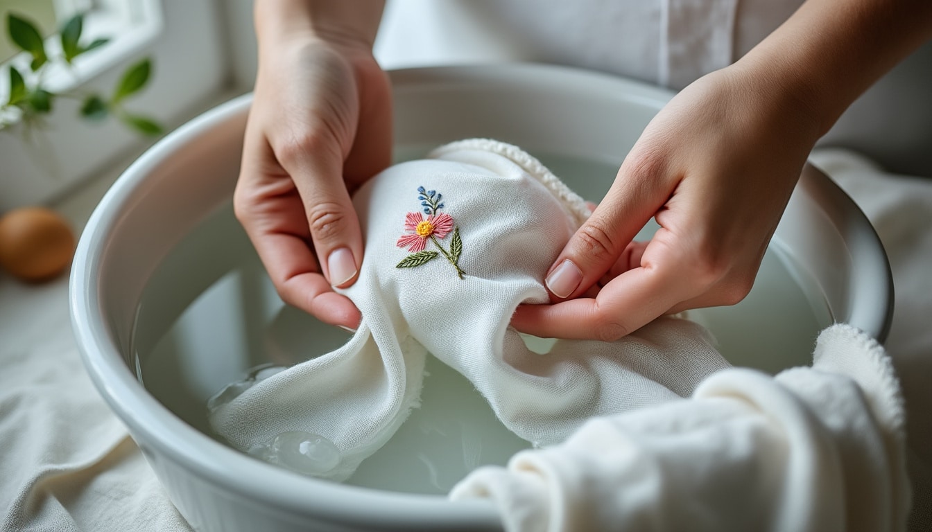 Laver un linge brodé sans abîmer le fil