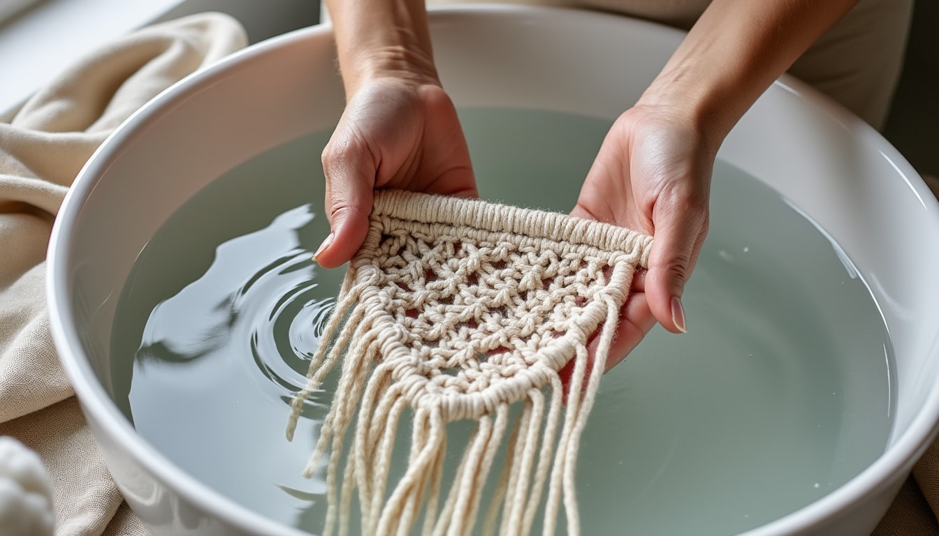 Laver une pièce en macramé sans la déformer