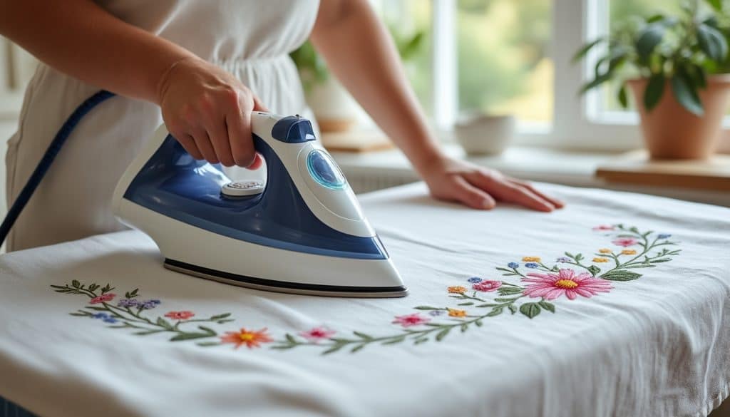 Repasser une broderie : température et sens du geste
