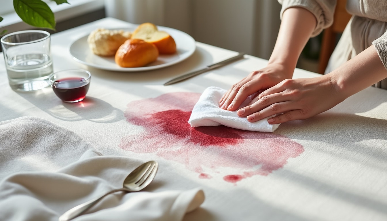 Taches sur une nappe en lin : les réflexes qui marchent